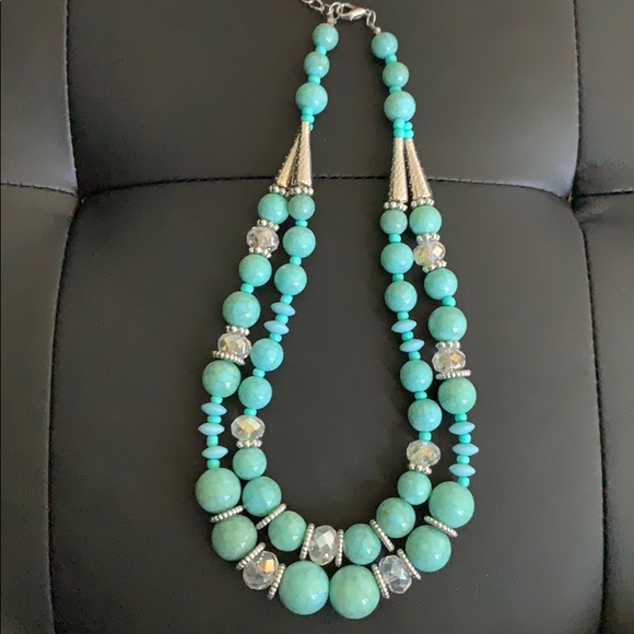 New! Double Strand Turquoise Statement Necklace - Picture 1 of 3